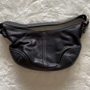 Coach Black Leather Shoulder Bag with Contrast Stitching